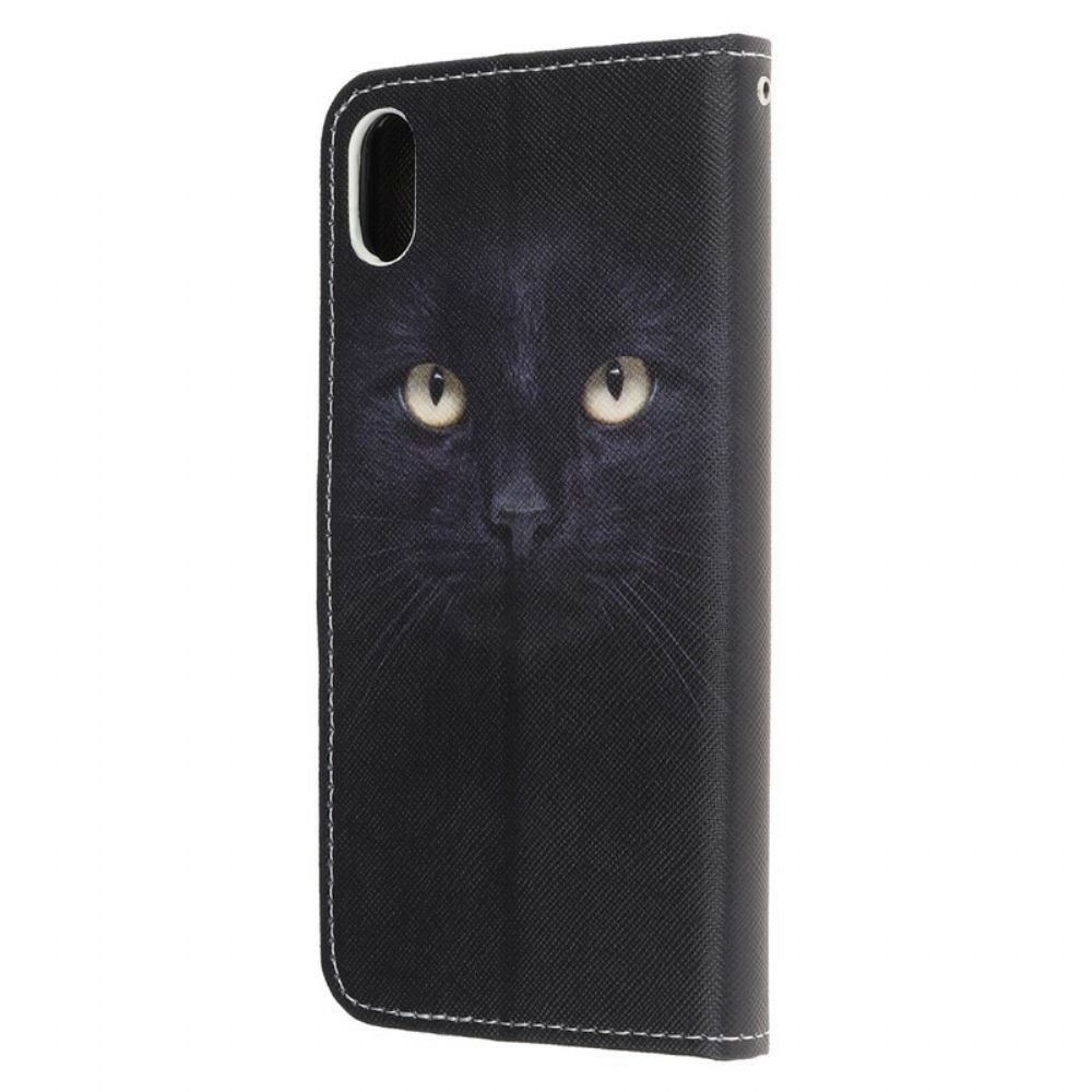 Flip Case voor iPhone XR Met Ketting Gebonden Zwarte Kattenogen