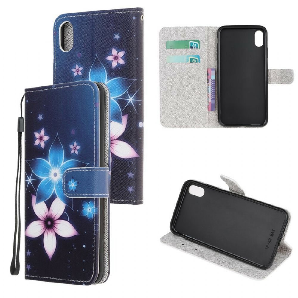 Folio-hoesje voor iPhone XR Met Ketting Maanband Bloemen