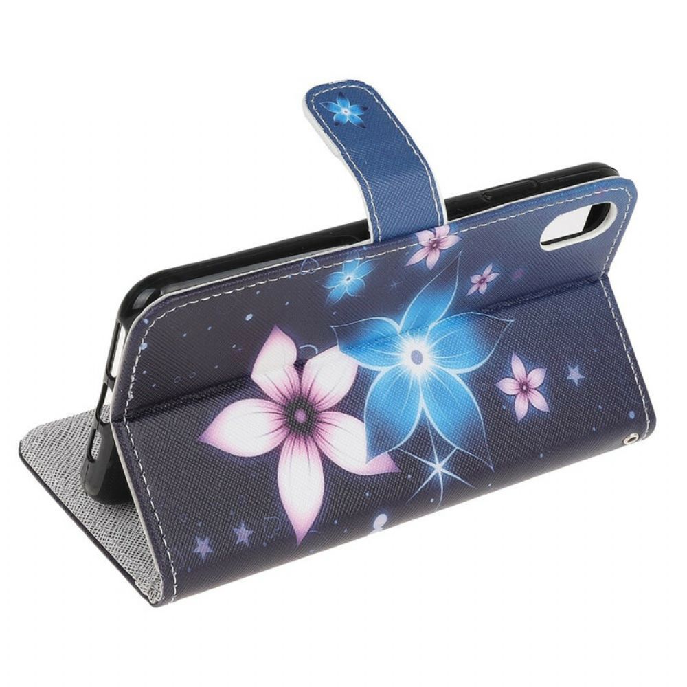 Folio-hoesje voor iPhone XR Met Ketting Maanband Bloemen