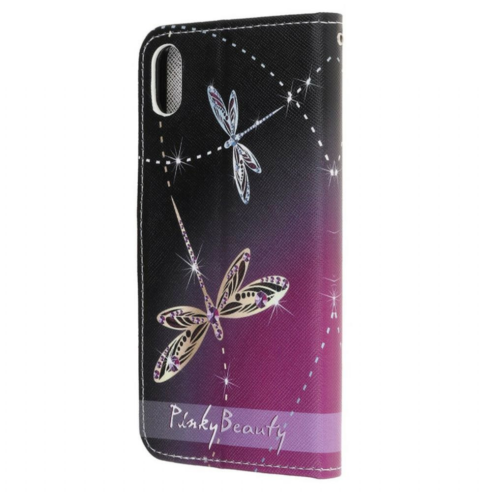 Folio-hoesje voor iPhone XR Met Ketting Thong Libellen