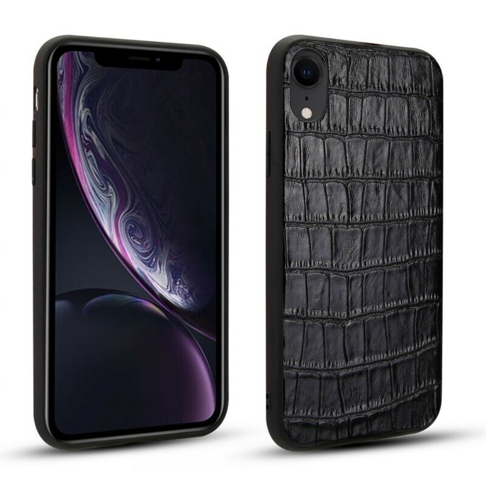 Hoesje voor iPhone XR Echt Leer Met Krokodillenstructuur