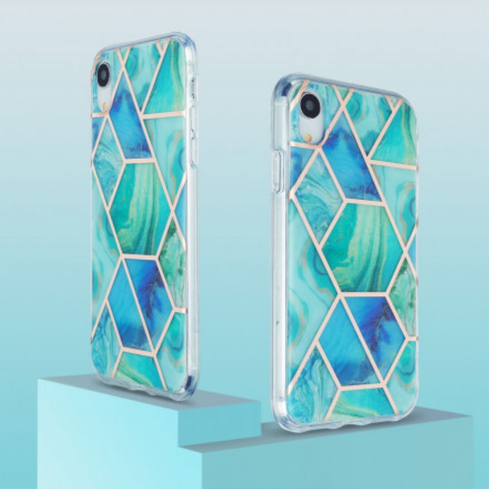 Hoesje voor iPhone XR Flitsachtig Geometrisch Marmer