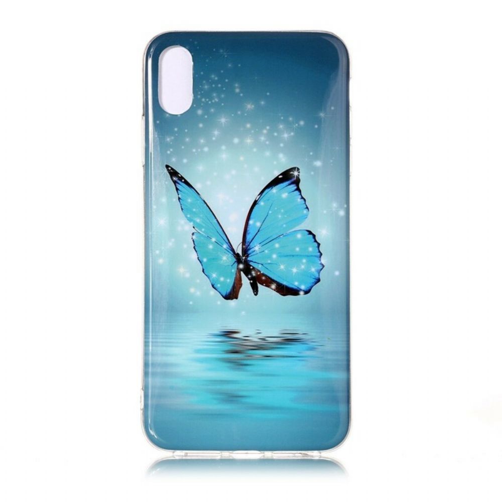 Hoesje voor iPhone XR Fluorescerende Blauwe Vlinder