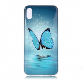 Hoesje voor iPhone XR Fluorescerende Blauwe Vlinder