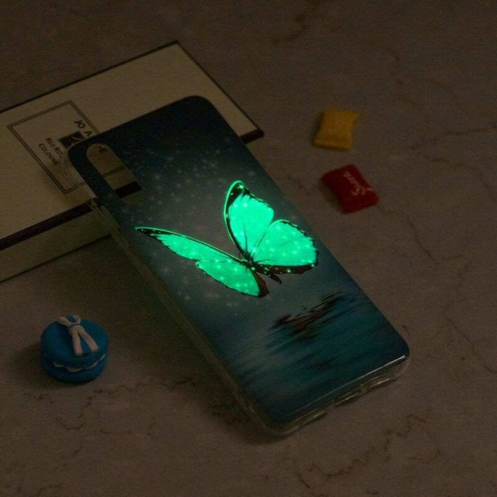 Hoesje voor iPhone XR Fluorescerende Blauwe Vlinder