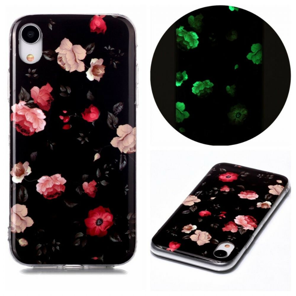 Hoesje voor iPhone XR Fluorescerende Bloemenserie