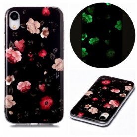 Hoesje voor iPhone XR Fluorescerende Bloemenserie