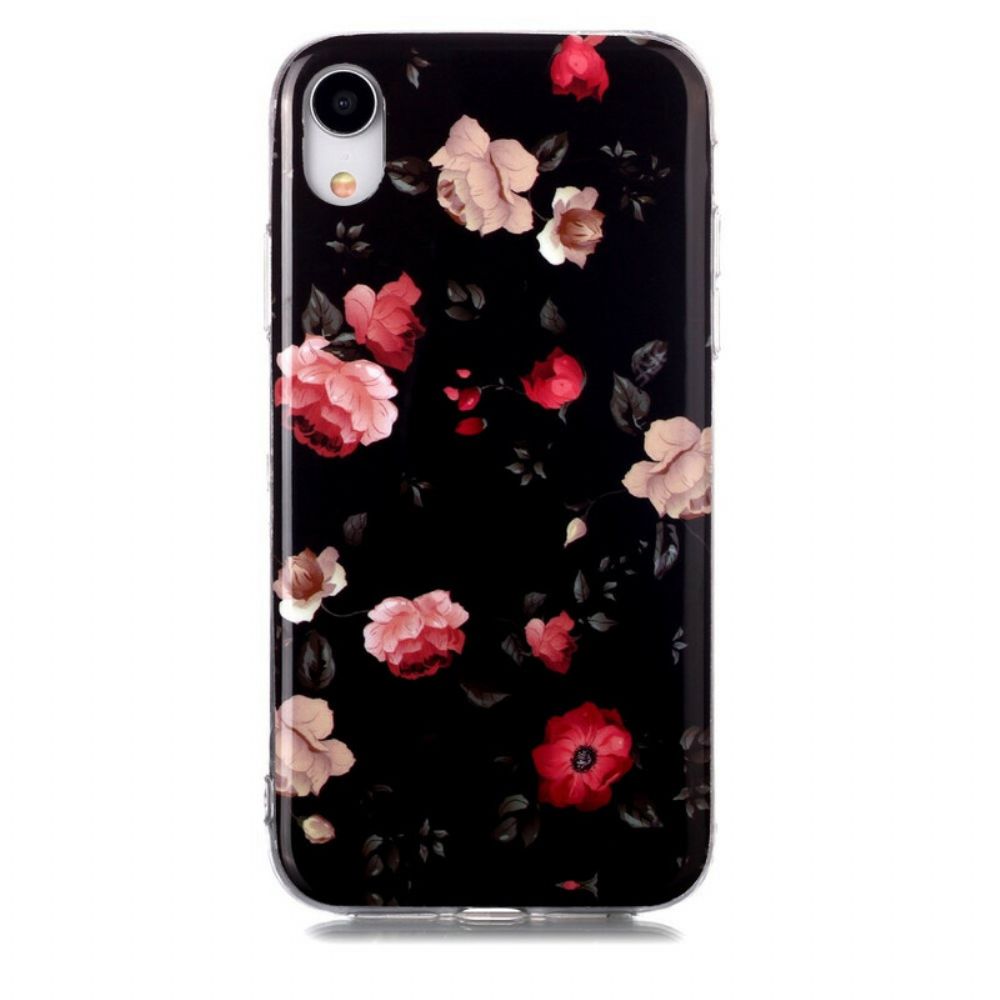 Hoesje voor iPhone XR Fluorescerende Bloemenserie