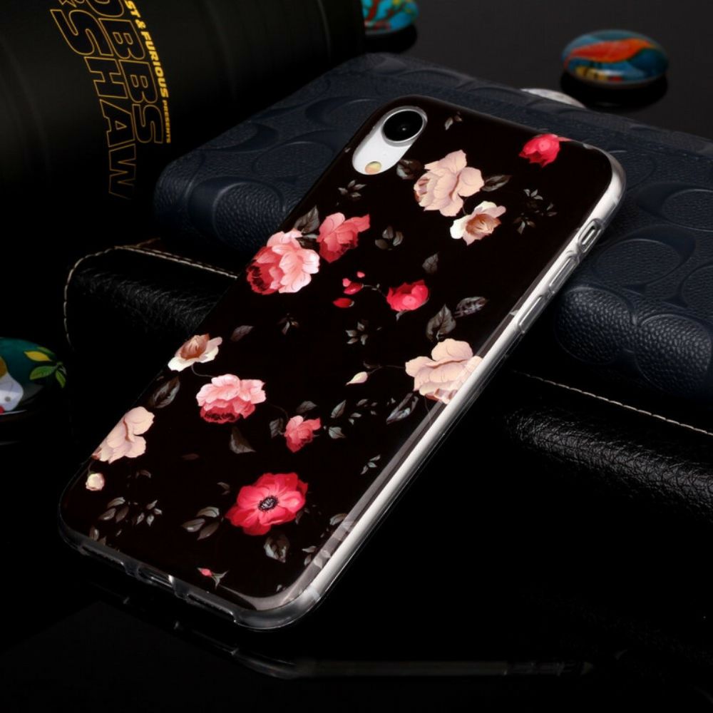 Hoesje voor iPhone XR Fluorescerende Bloemenserie