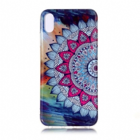 Hoesje voor iPhone XR Fluorescerende Kleurrijke Mandala