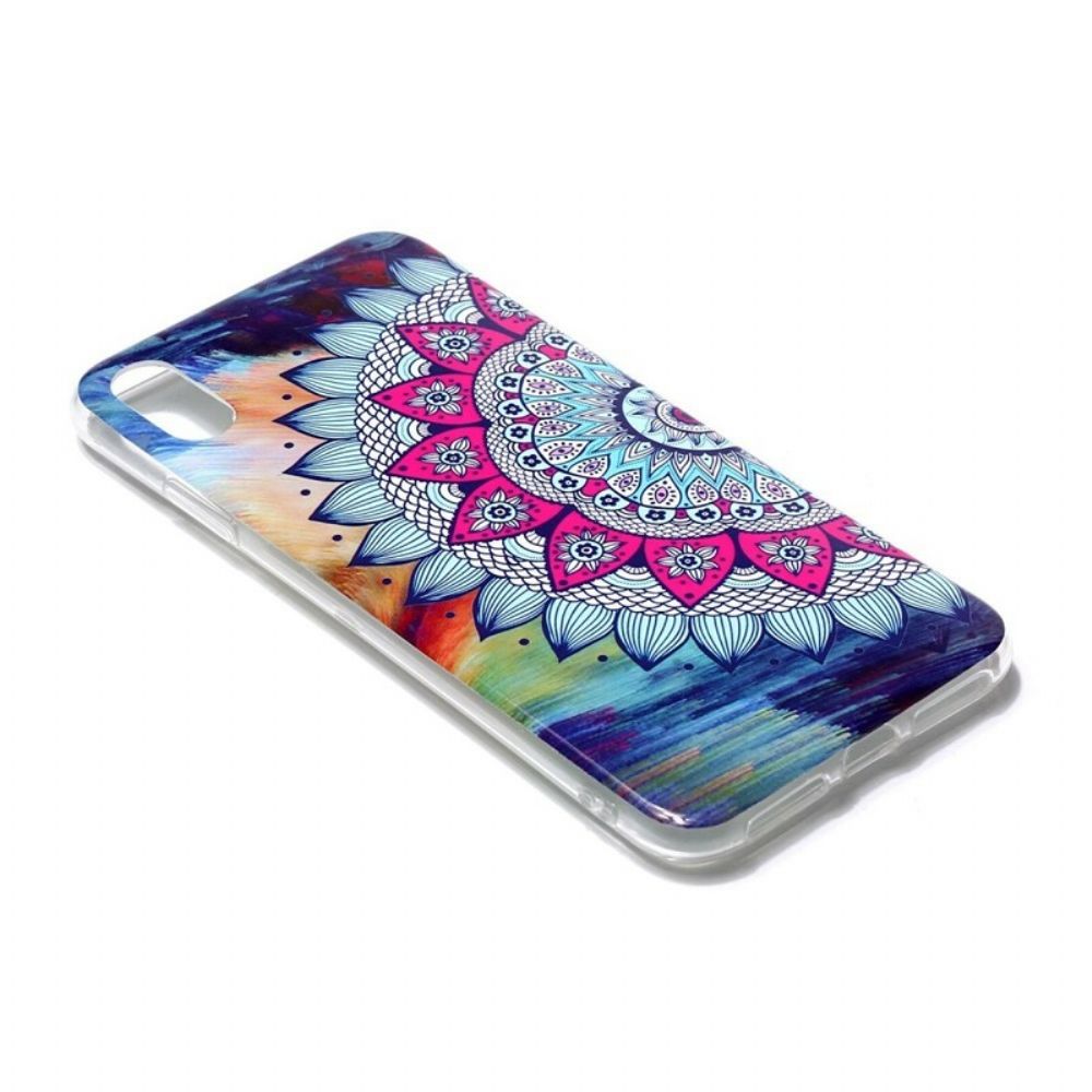 Hoesje voor iPhone XR Fluorescerende Kleurrijke Mandala