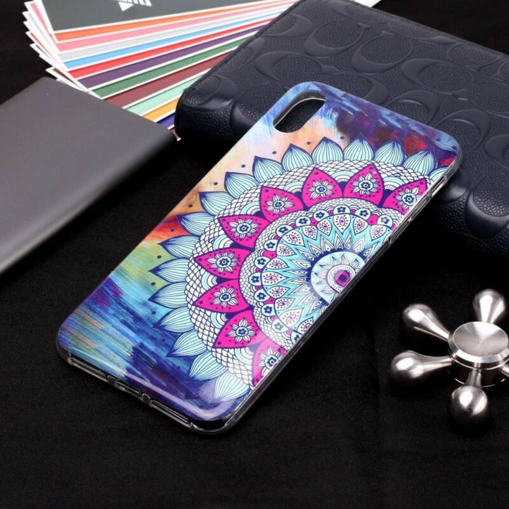 Hoesje voor iPhone XR Fluorescerende Kleurrijke Mandala