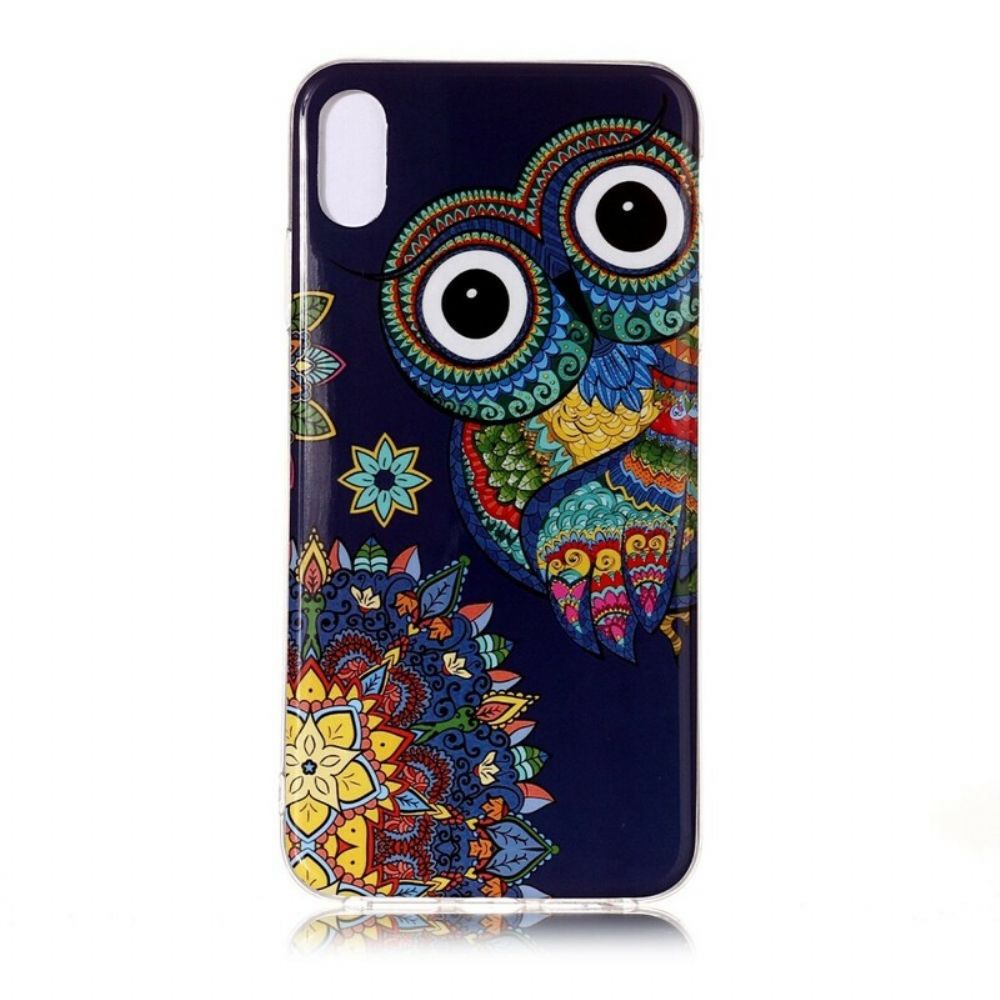 Hoesje voor iPhone XR Fluorescerende Uil Mandala