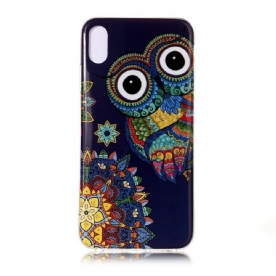 Hoesje voor iPhone XR Fluorescerende Uil Mandala