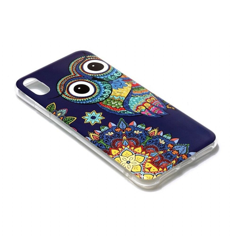 Hoesje voor iPhone XR Fluorescerende Uil Mandala