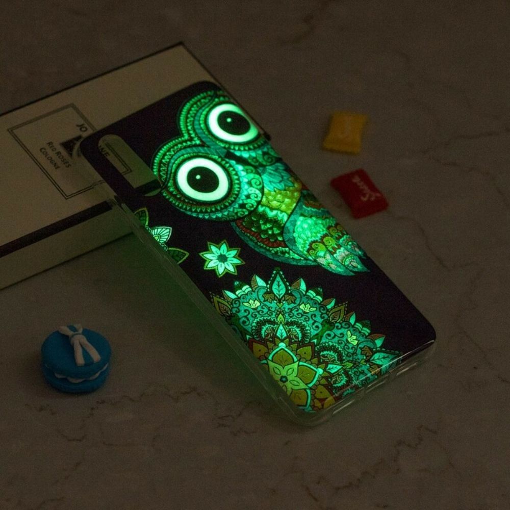 Hoesje voor iPhone XR Fluorescerende Uil Mandala