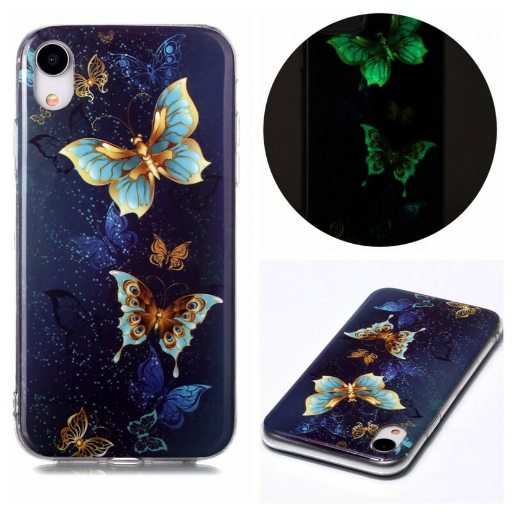 Hoesje voor iPhone XR Fluorescerende Vlinders Serie