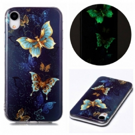 Hoesje voor iPhone XR Fluorescerende Vlinders Serie