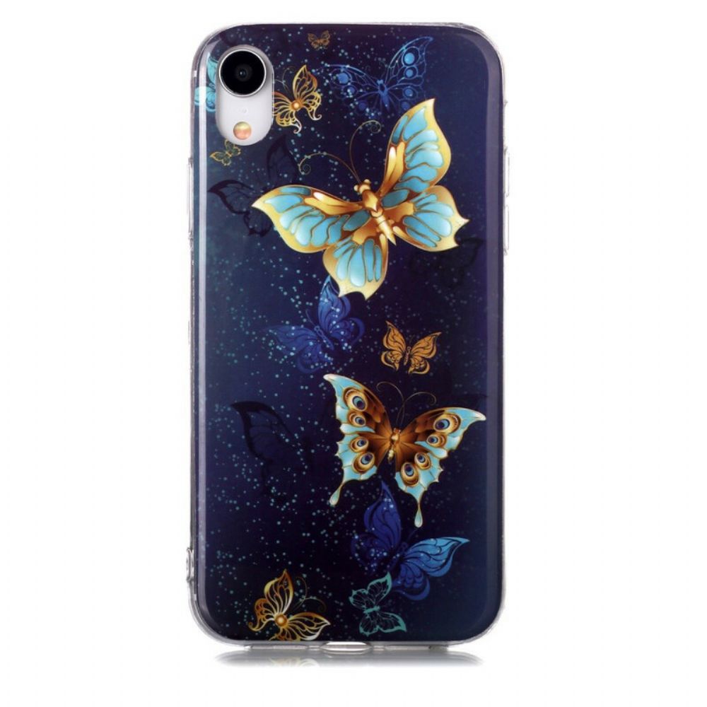 Hoesje voor iPhone XR Fluorescerende Vlinders Serie