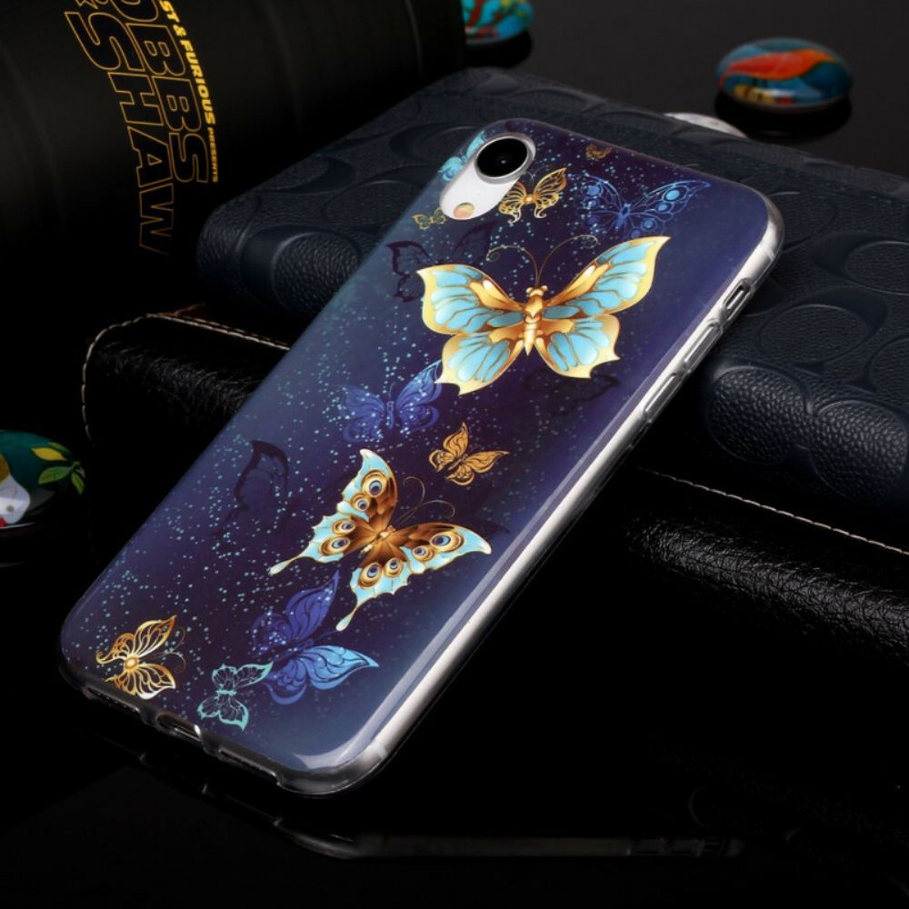 Hoesje voor iPhone XR Fluorescerende Vlinders Serie