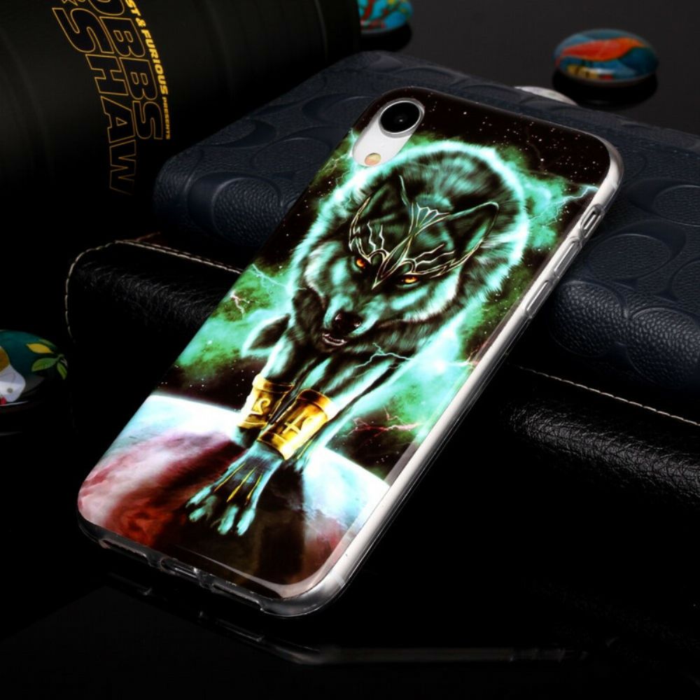 Hoesje voor iPhone XR Fluorescerende Wolf-serie