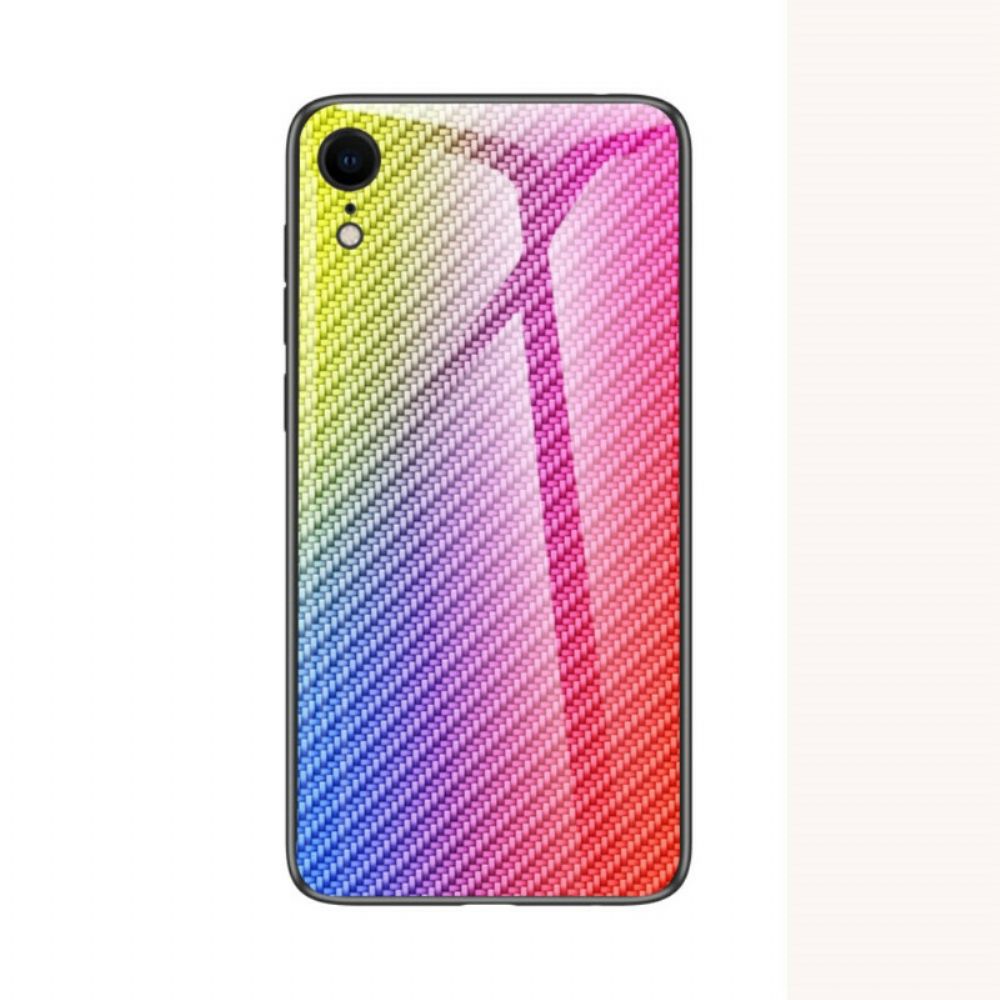 Hoesje voor iPhone XR Koolstofvezel Gehard Glas