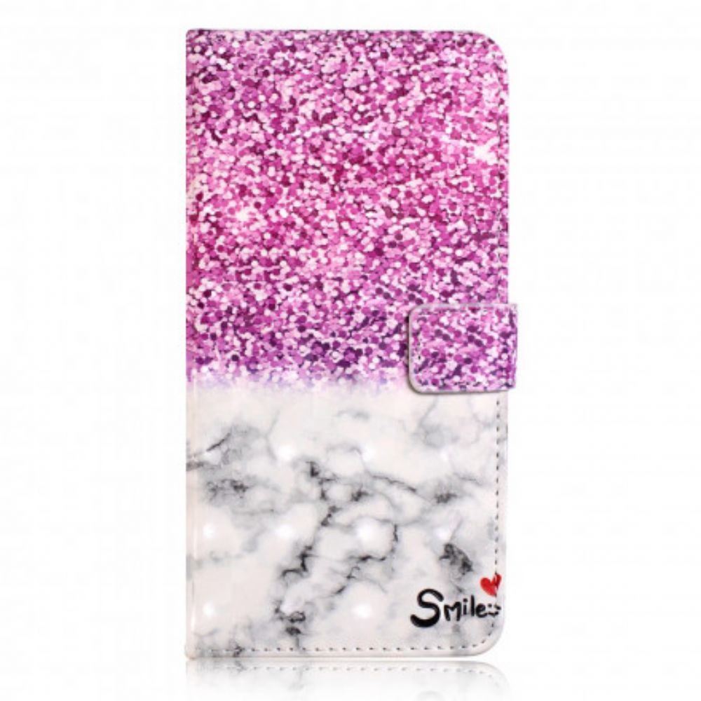 Leren Hoesje voor iPhone XR Glimlach Glitter