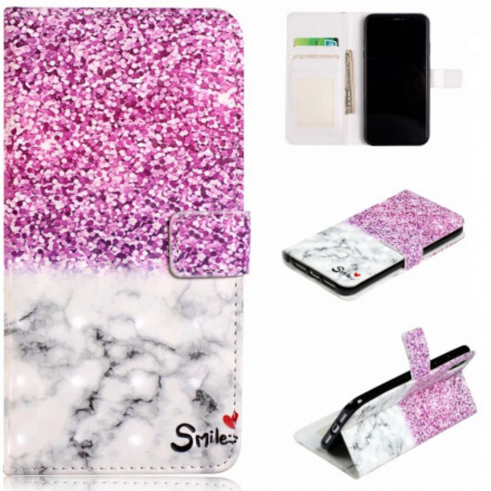 Leren Hoesje voor iPhone XR Glimlach Glitter