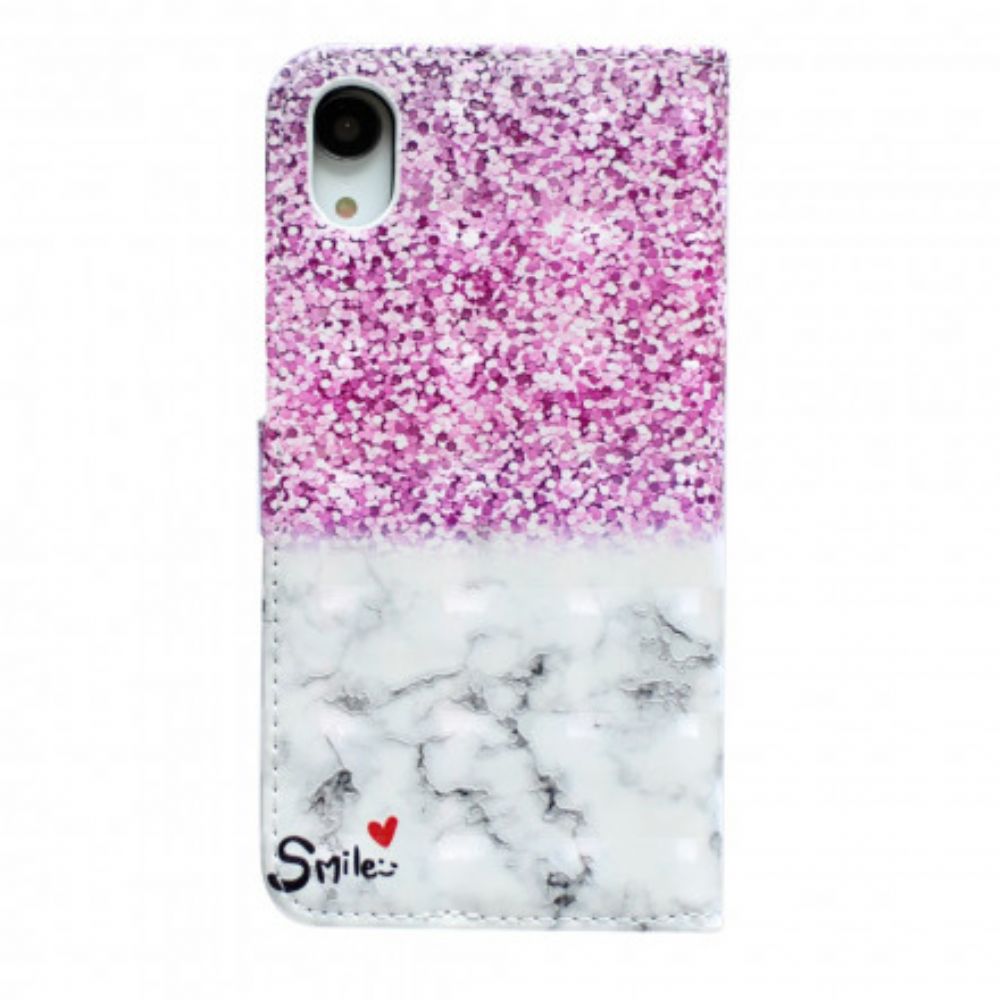 Leren Hoesje voor iPhone XR Glimlach Glitter