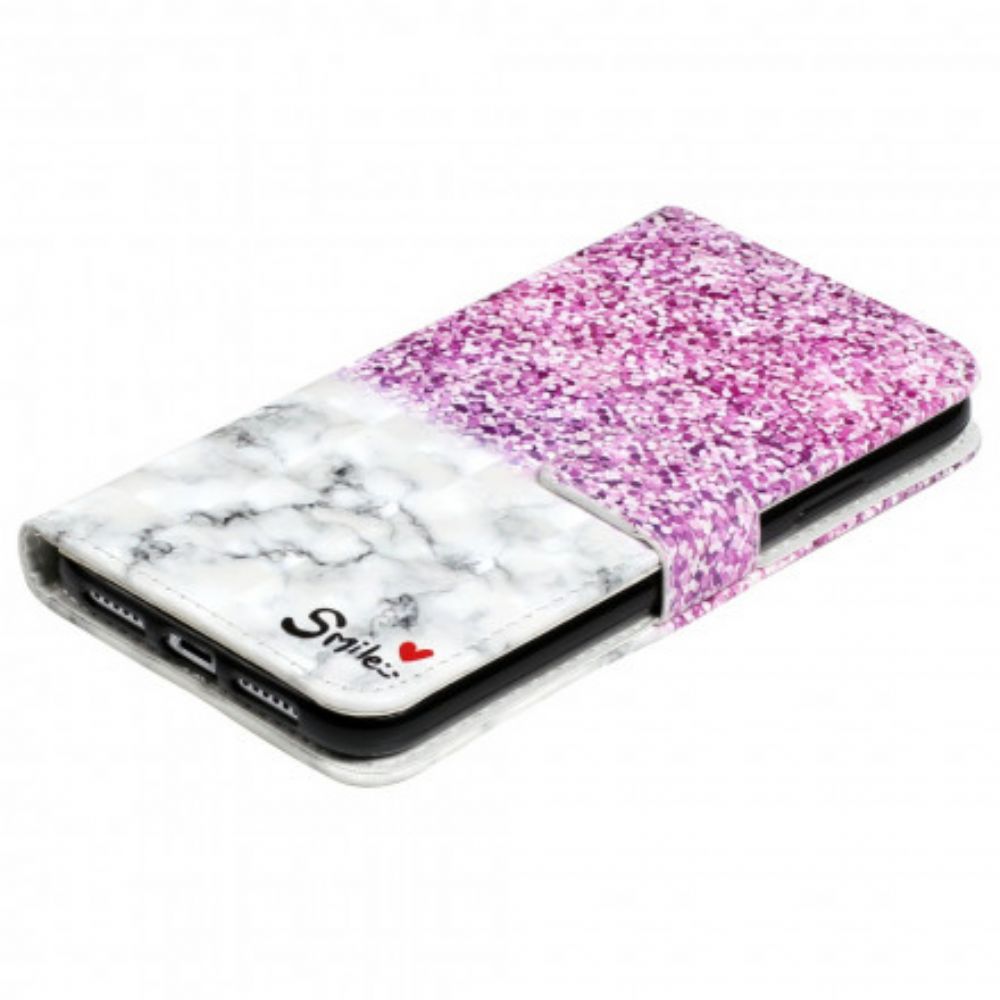 Leren Hoesje voor iPhone XR Glimlach Glitter