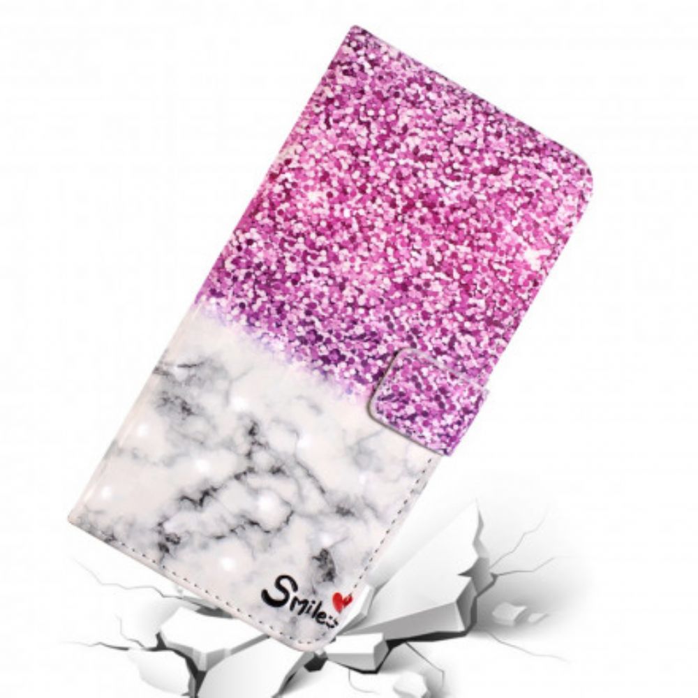 Leren Hoesje voor iPhone XR Glimlach Glitter