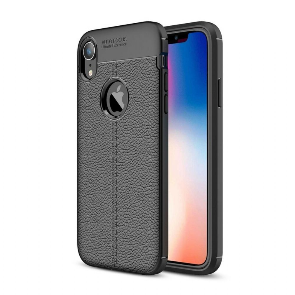 Telefoonhoesje voor iPhone XR Dubbele Lijn Litchi Leder Effect