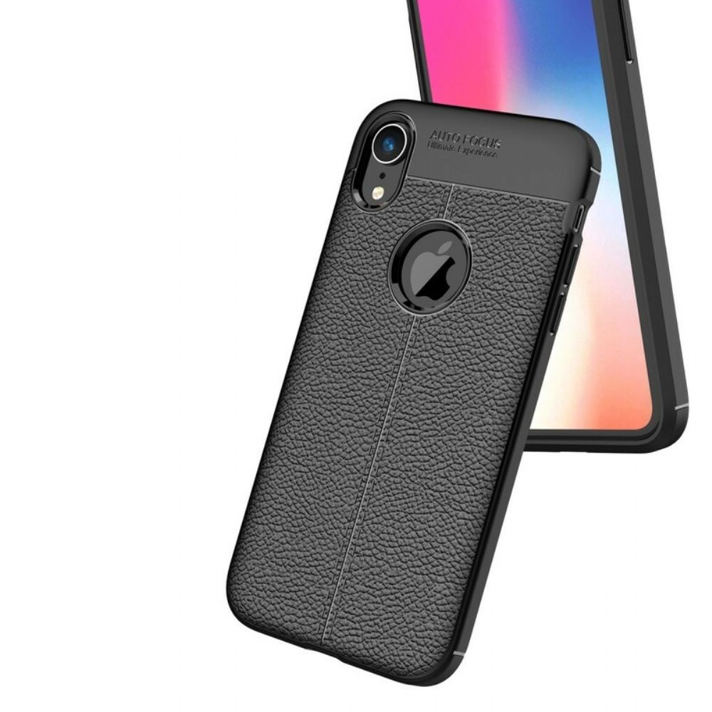 Telefoonhoesje voor iPhone XR Dubbele Lijn Litchi Leder Effect