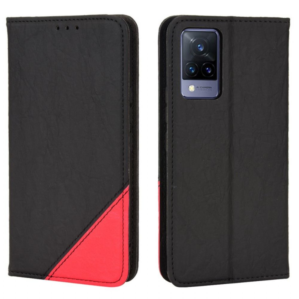 Bescherming Hoesje voor Vivo V21 5G Folio-hoesje Slant Bicolor Imitatieleer