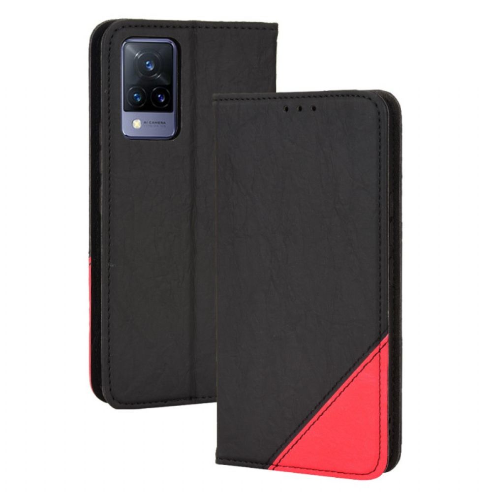 Bescherming Hoesje voor Vivo V21 5G Folio-hoesje Slant Bicolor Imitatieleer