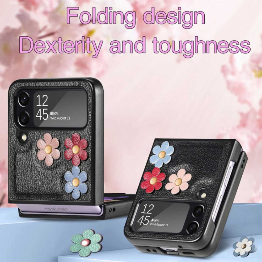 Hoesje voor Samsung Galaxy Z Flip 4 Folio-hoesje Imitatieleren Bloemen