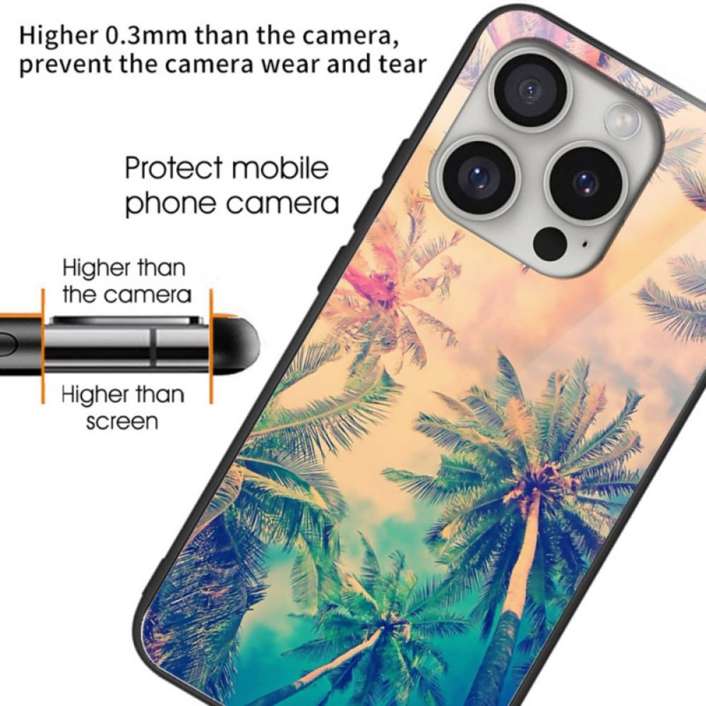 Case Hoesje iPhone 16 Pro Max Telefoonhoesje Palmboom Gehard Glas