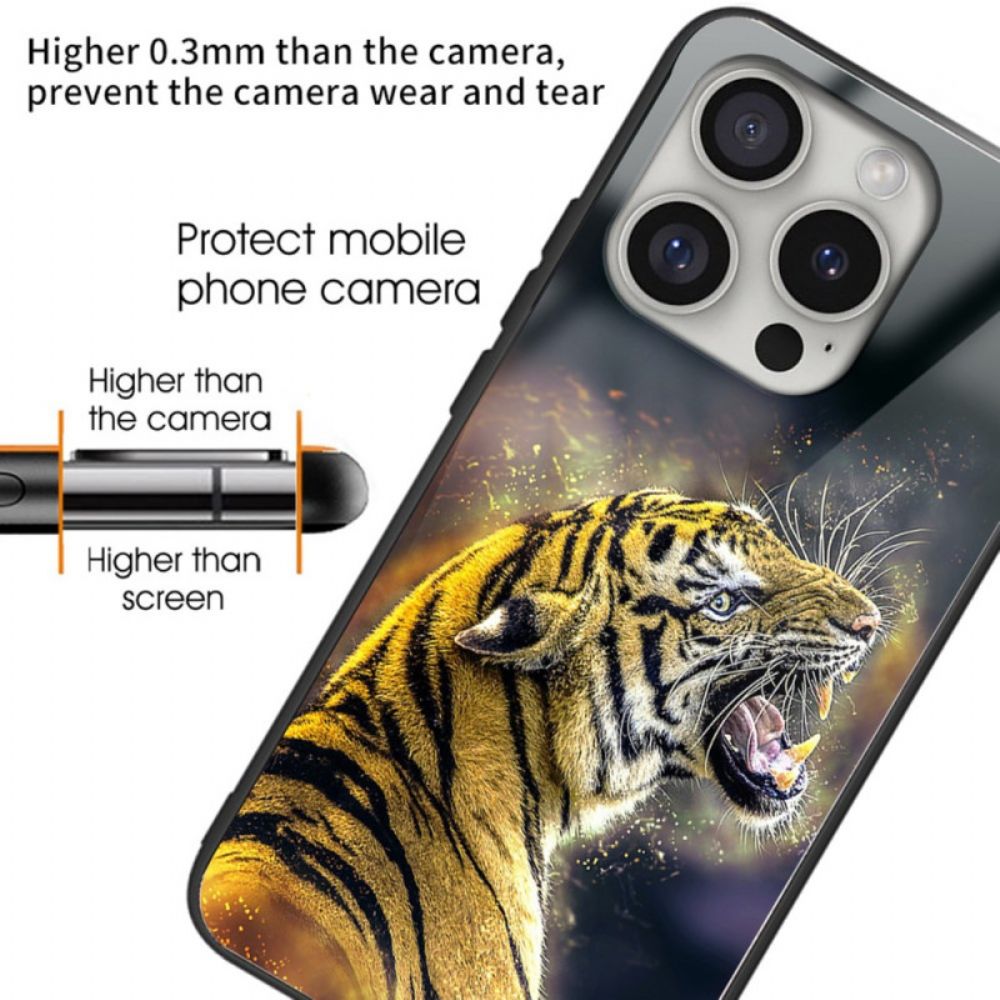 Case Hoesje iPhone 16 Pro Max Telefoonhoesje Roaring Tiger Gehard Glas