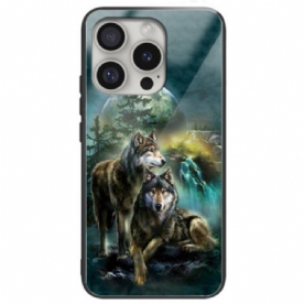 Case Hoesje iPhone 16 Pro Max Telefoonhoesje Wolven Van Gehard Glas