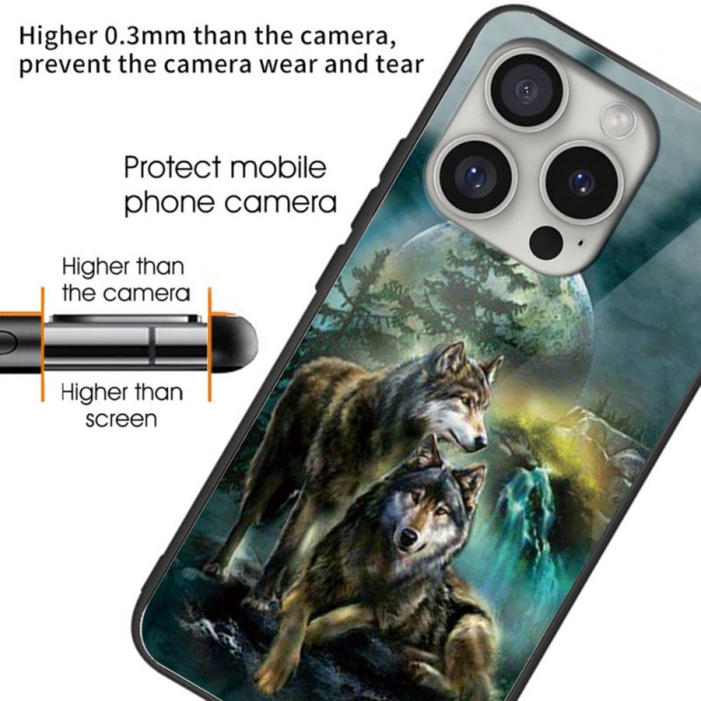 Case Hoesje iPhone 16 Pro Max Telefoonhoesje Wolven Van Gehard Glas