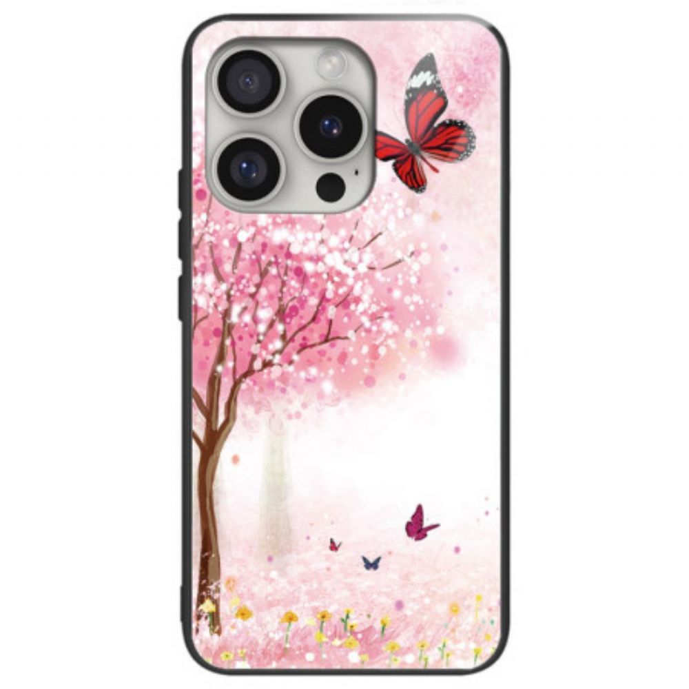 Cover Hoesje iPhone 16 Pro Max Telefoonhoesje Kersenbloesems Van Gehard Glas