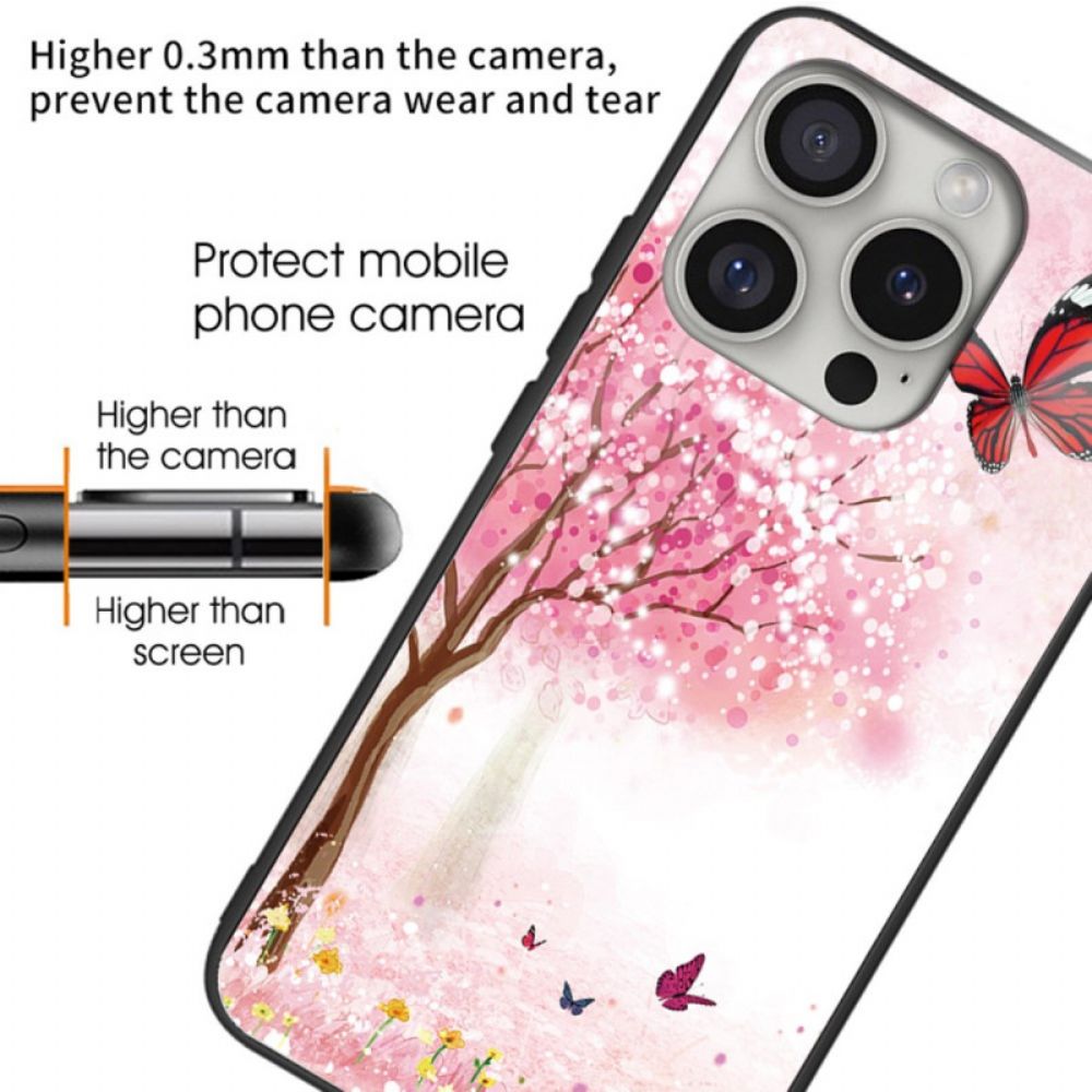 Cover Hoesje iPhone 16 Pro Max Telefoonhoesje Kersenbloesems Van Gehard Glas