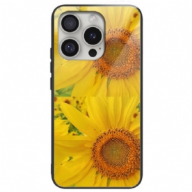 Cover Hoesje iPhone 16 Pro Max Telefoonhoesje Zonnebloem Gehard Glas