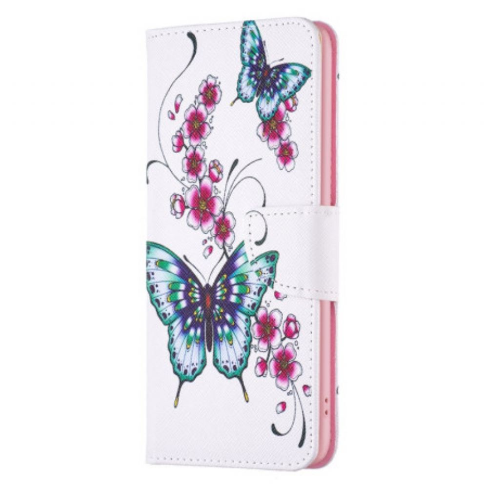 Flip Case Leren iPhone 16 Pro Max Groene Vlinders