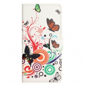 Flip Case Leren iPhone 16 Pro Max Vlinders Op Witte Achtergrond