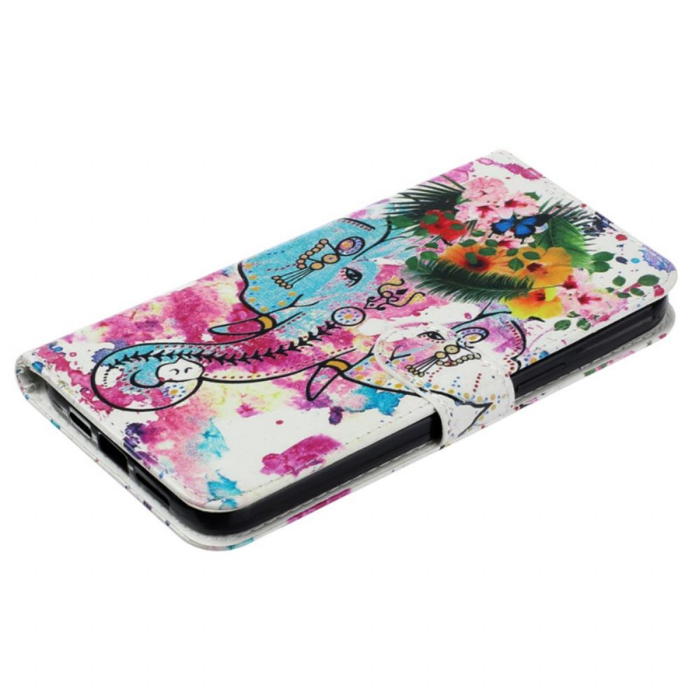 Folio-hoesje iPhone 16 Pro Max Aquarelolifant Met Koord