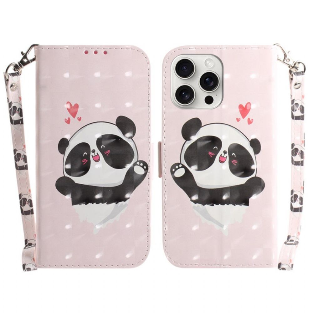 Folio-hoesje iPhone 16 Pro Max Panda Love Met Riempje