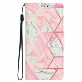 Folio-hoesje iPhone 16 Pro Max Roze Marmer Met Riem