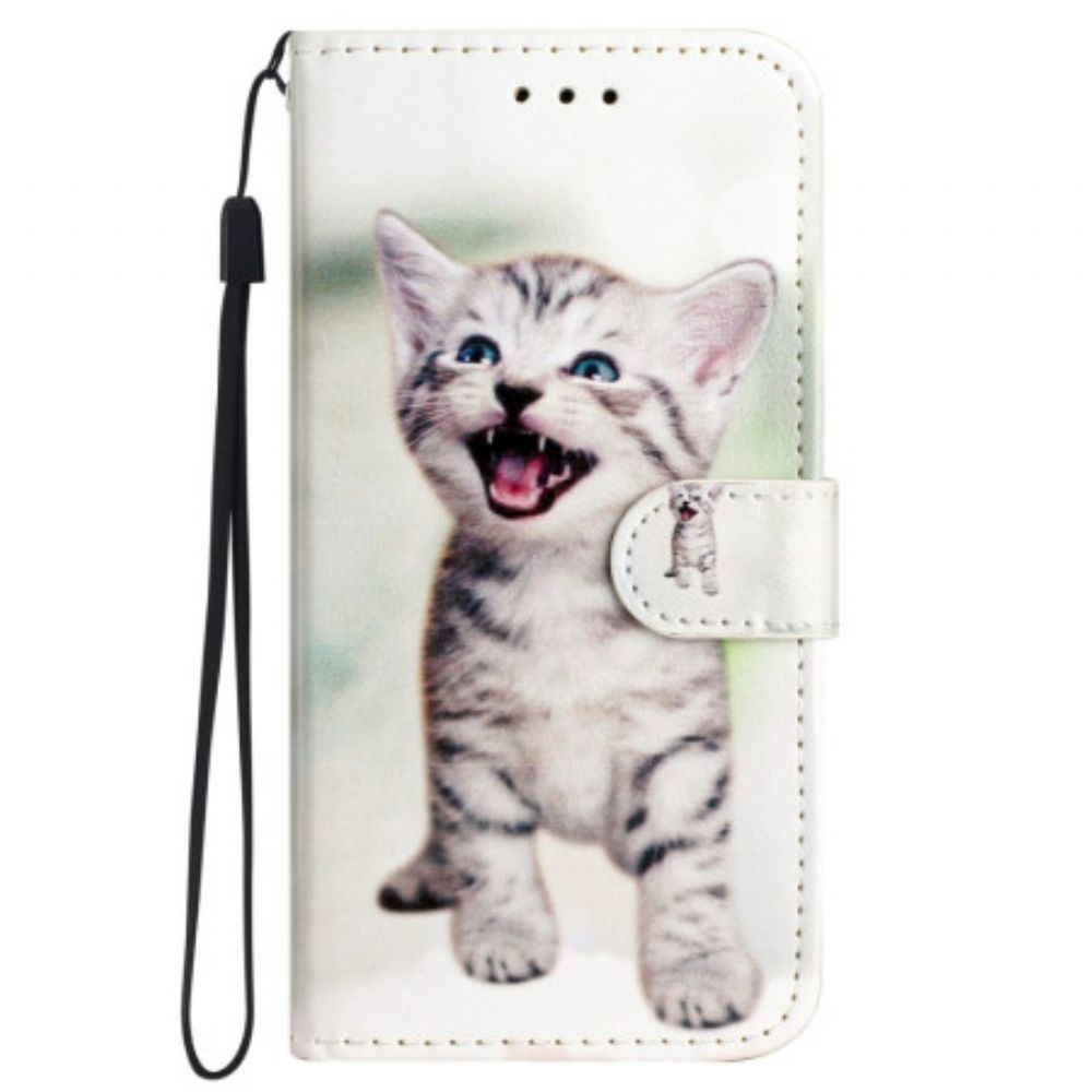 Folio-hoesje iPhone 16 Pro Max Telefoonhoesje Kleine Kat Met Riem