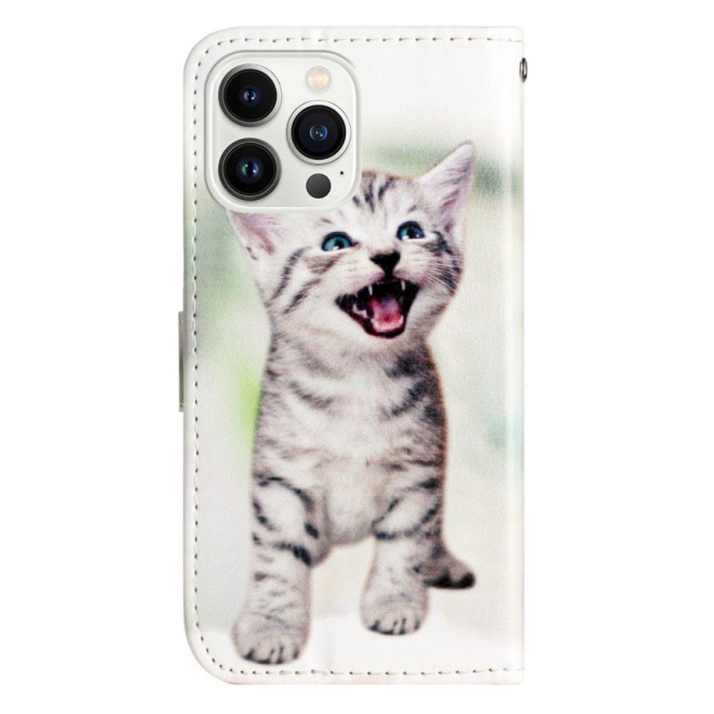 Folio-hoesje iPhone 16 Pro Max Telefoonhoesje Kleine Kat Met Riem